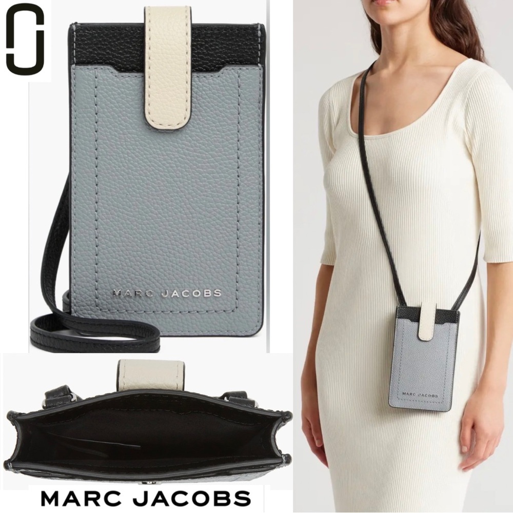 NWT Marc Jacobs Groove Pebble Leather Black/Gray/Cream Phone Crossbody Bag